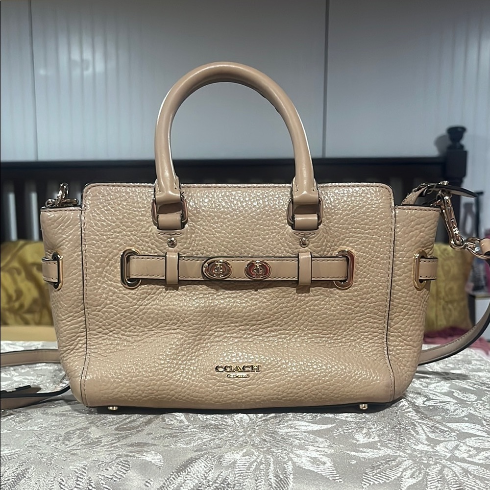 Coach Tan Leather Satchel with Gold-Tone Accents
